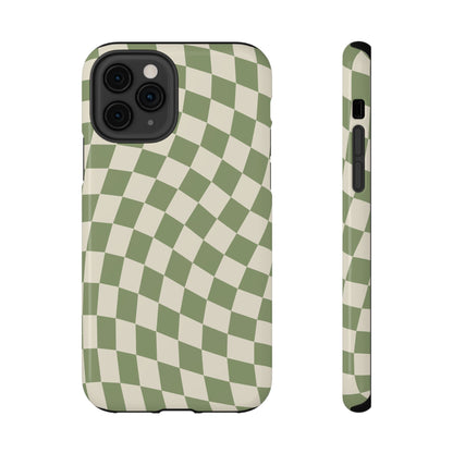 Green & Beige Wavy Checkered iPhone Case