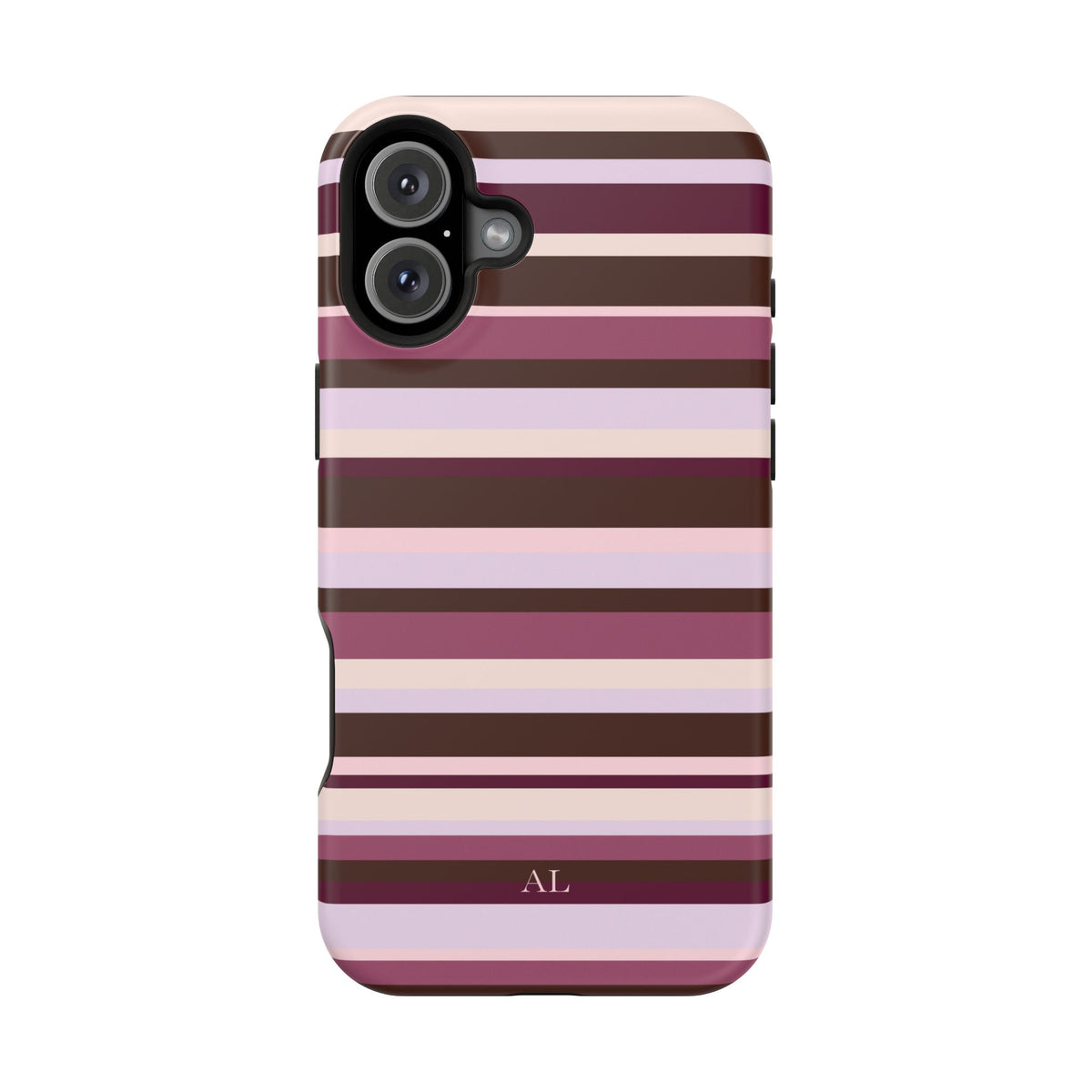 Custom Initials Berry Mocha Stripes iPhone Case