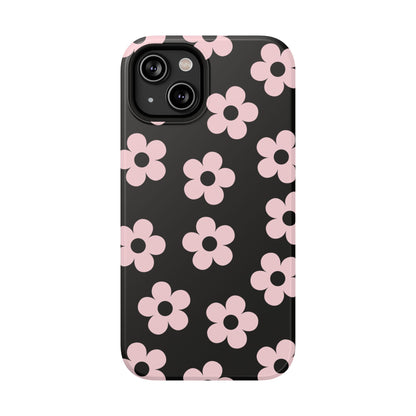 Black & Pink Retro Flowers iPhone Case