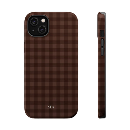 Custom Initials Brown Gingham iPhone Case