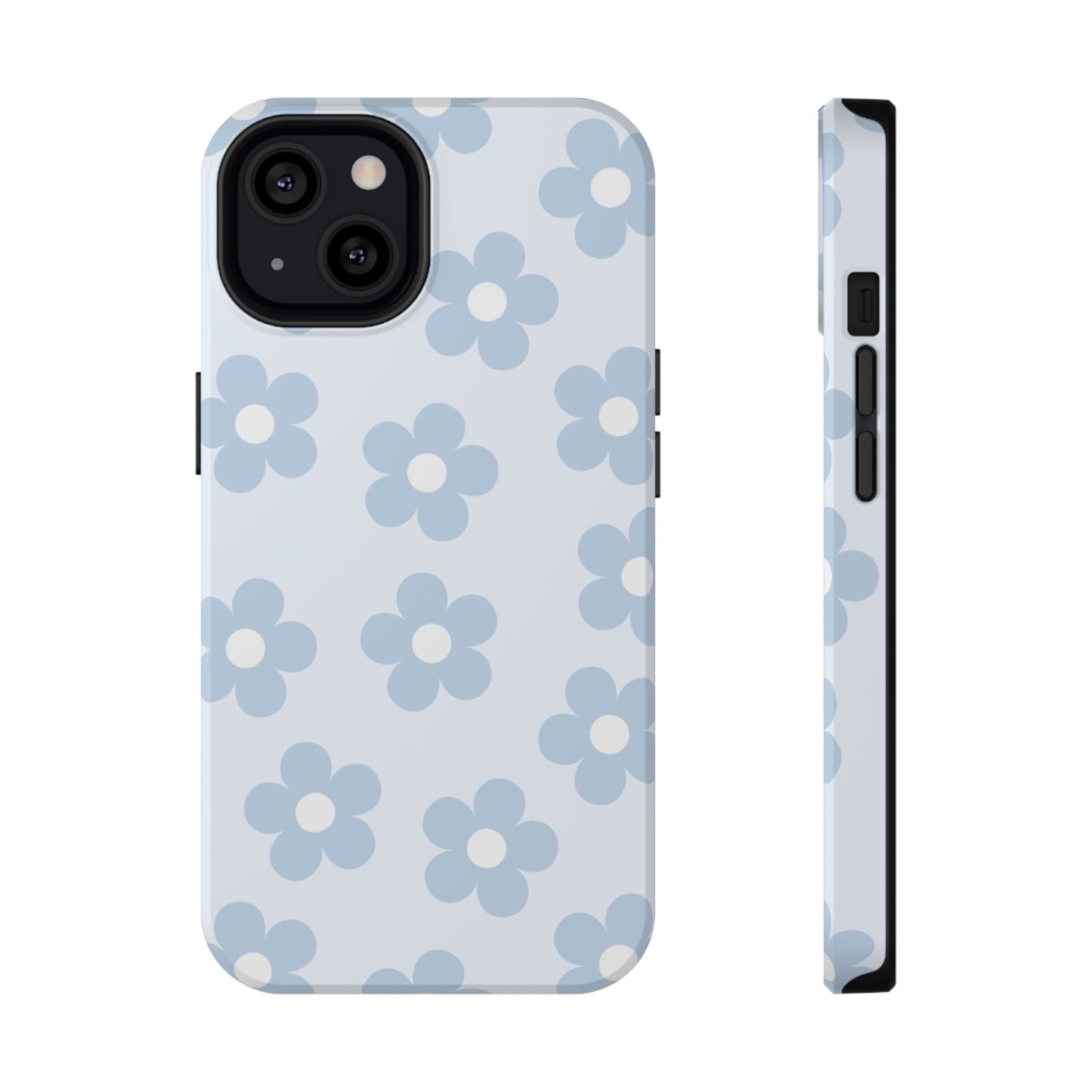 Light Blue Retro Flowers iPhone Case