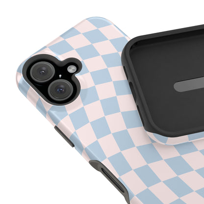 Pink & Blue Wavy Checkered iPhone Case