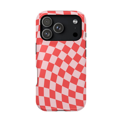 Red & Pink Wavy Checkered iPhone Case