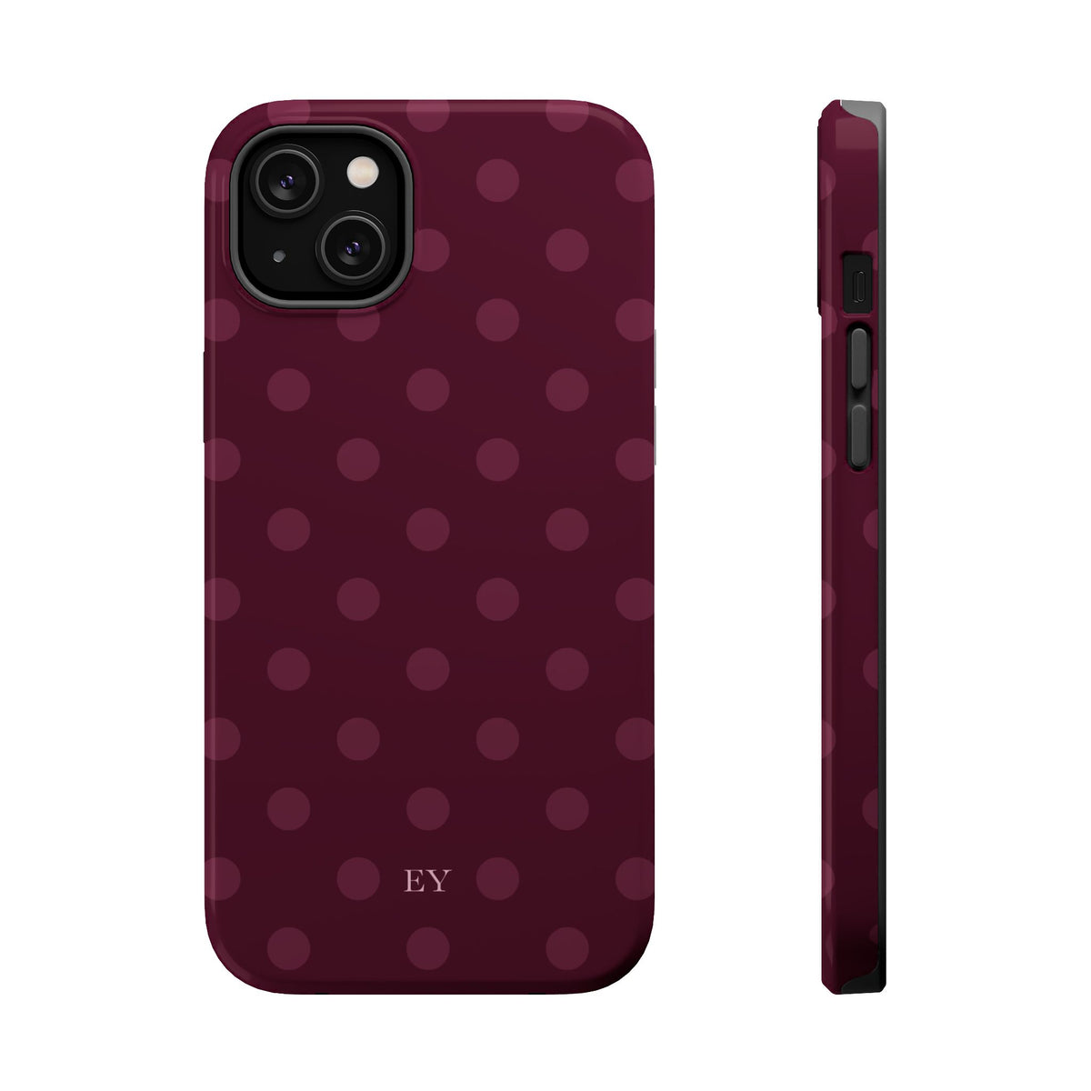 Custom Initials Plum Polka Dots iPhone Case