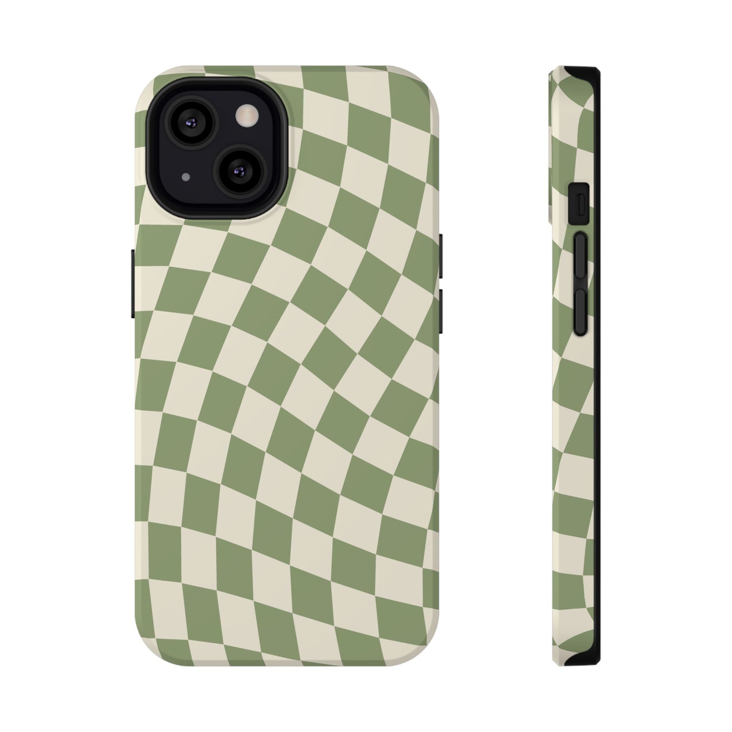 Green & Beige Wavy Checkered iPhone Case