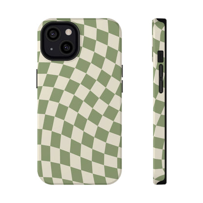 Green & Beige Wavy Checkered iPhone Case