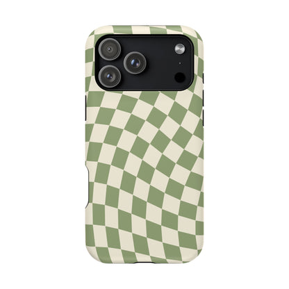 Green & Beige Wavy Checkered iPhone Case