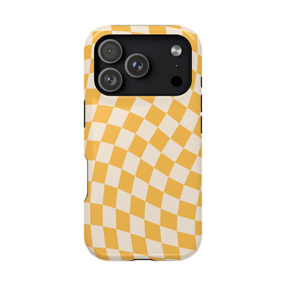 Yellow Wavy Checkered iPhone Case