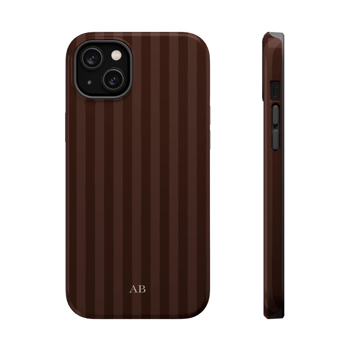 Custom Initials Mocha Stripes iPhone Case