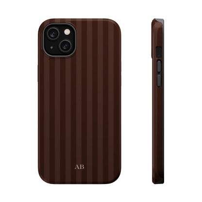 Custom Initials Mocha Stripes iPhone Case