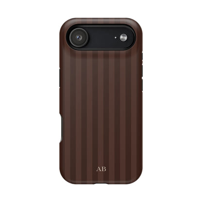 Custom Initials Mocha Stripes iPhone Case