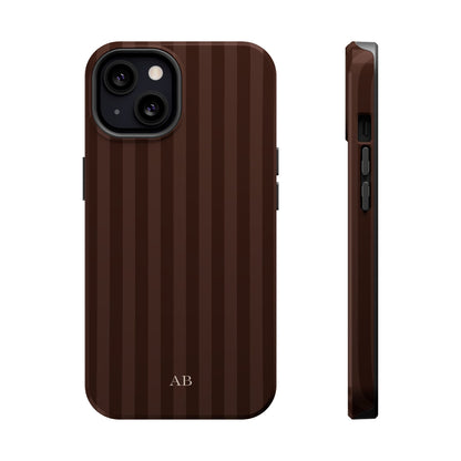 Custom Initials Mocha Stripes iPhone Case