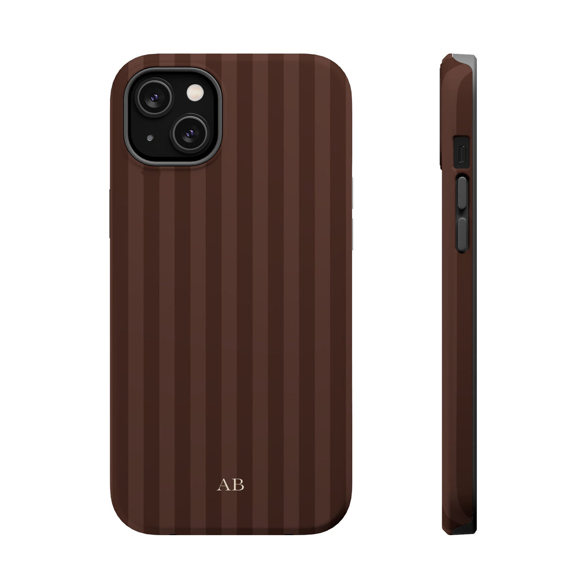 Custom Initials Mocha Stripes iPhone Case