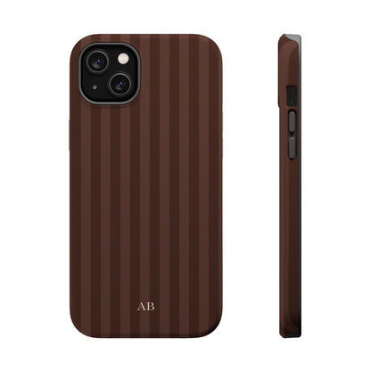 Custom Initials Mocha Stripes iPhone Case