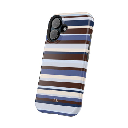 Custom Initials Blueberry Mocha Stripes iPhone Case
