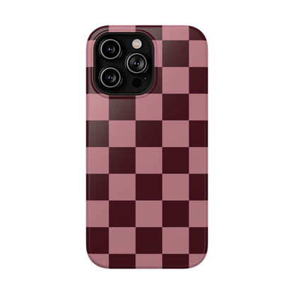 Burgundy & Pink Checkered iPhone Case