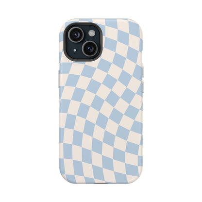 Blue & Beige Wavy Checkered iPhone Case