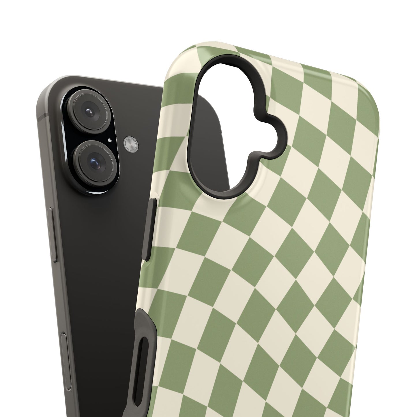 Green & Beige Wavy Checkered iPhone Case