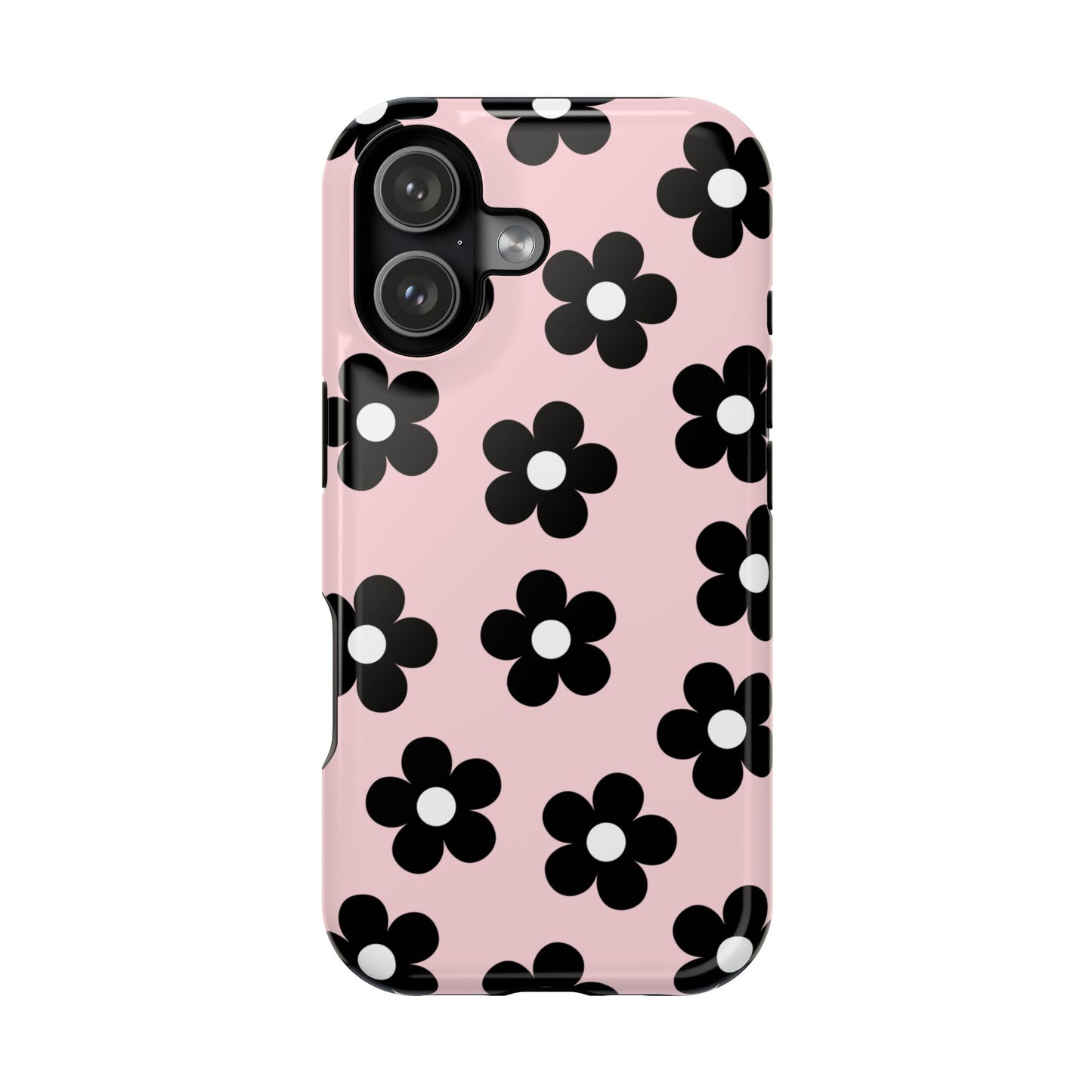 Pink & Black Retro Flowers iPhone Case