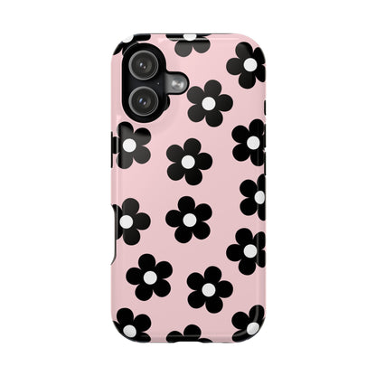 Pink & Black Retro Flowers iPhone Case