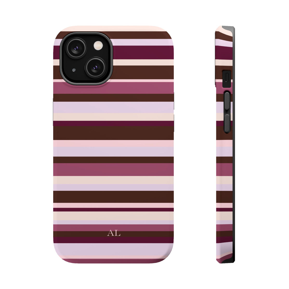 Custom Initials Berry Mocha Stripes iPhone Case