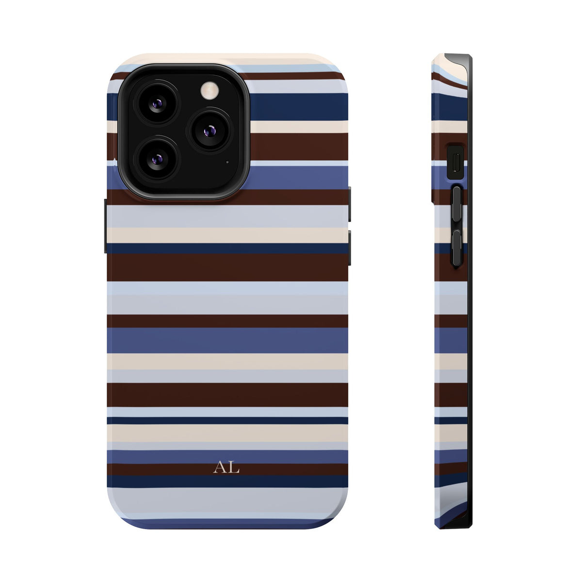 Custom Initials Blueberry Mocha Stripes iPhone Case