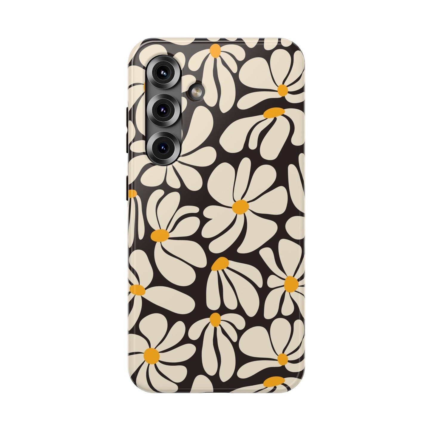 Black Retro Flowers Samsung Case