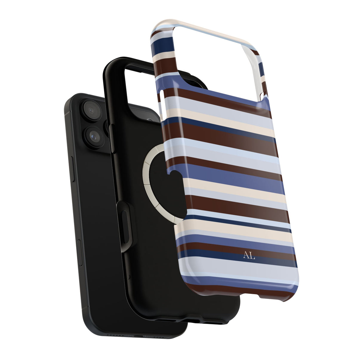 Custom Initials Blueberry Mocha Stripes iPhone Case