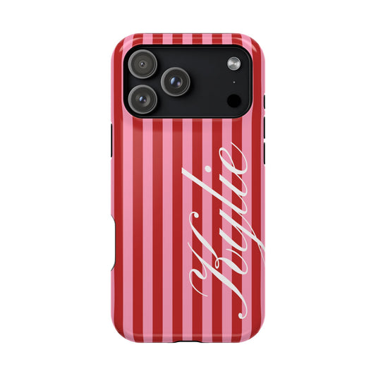 Personalized Cherry Blush Stripes iPhone Case
