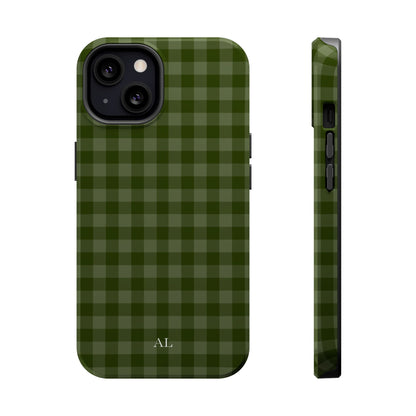 Custom Initials Green Gingham iPhone Case