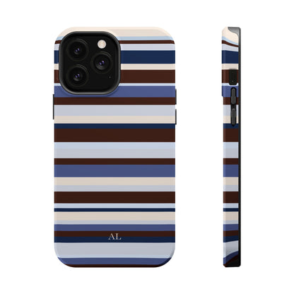 Custom Initials Blueberry Mocha Stripes iPhone Case