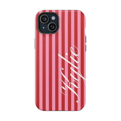 Personalized Cherry Blush Stripes iPhone Case