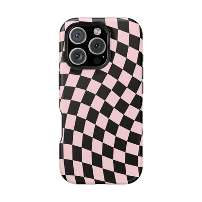 Pink & Black Wavy Checkered iPhone Case