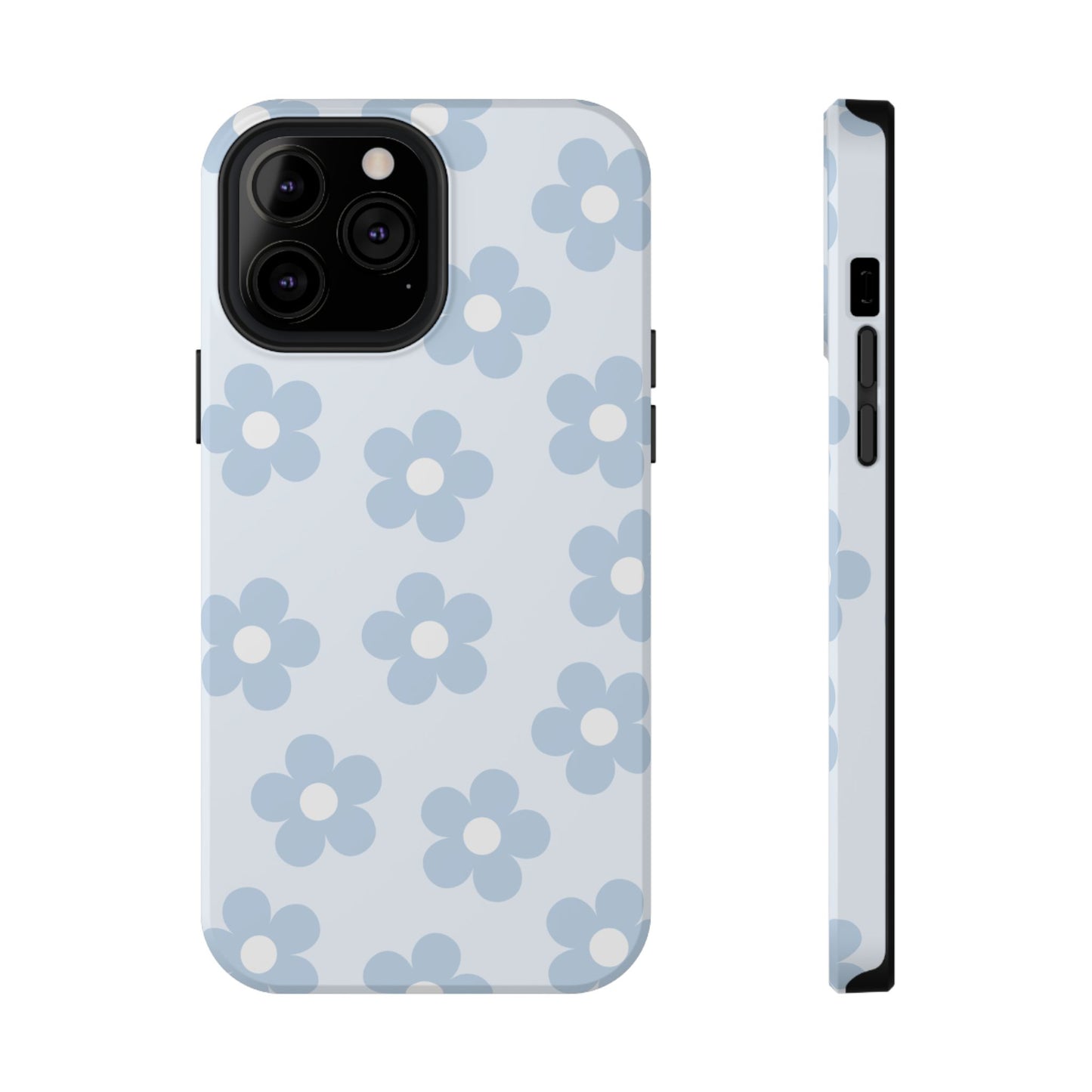 Light Blue Retro Flowers iPhone Case
