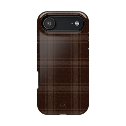 Custom Initials Cocoa Plaid iPhone Case