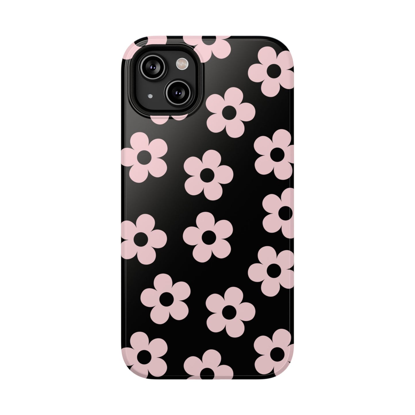 Black & Pink Retro Flowers iPhone Case