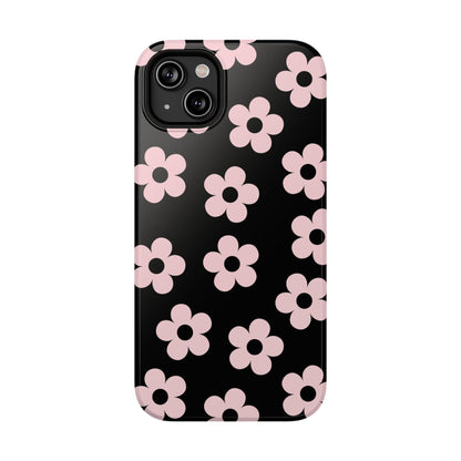 Black & Pink Retro Flowers iPhone Case