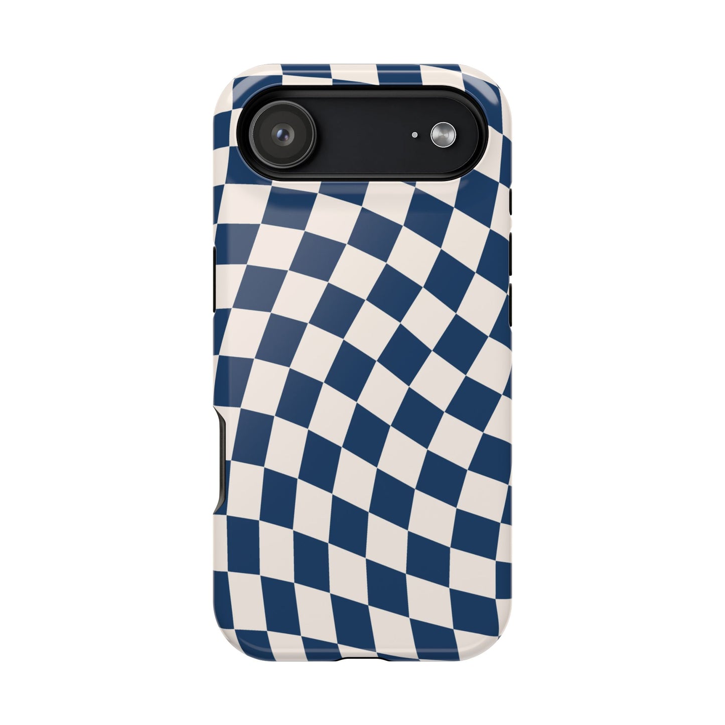 Navy & Beige Wavy Checkered iPhone Case
