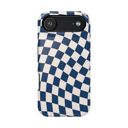 Navy & Beige Wavy Checkered iPhone Case