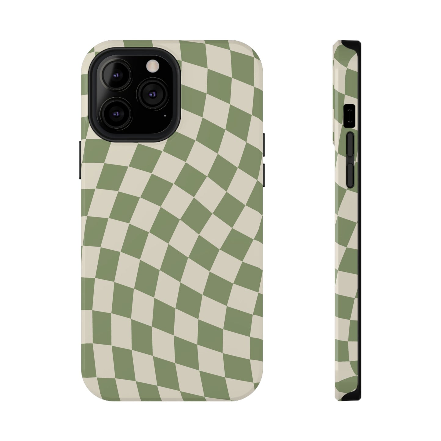 Green & Beige Wavy Checkered iPhone Case