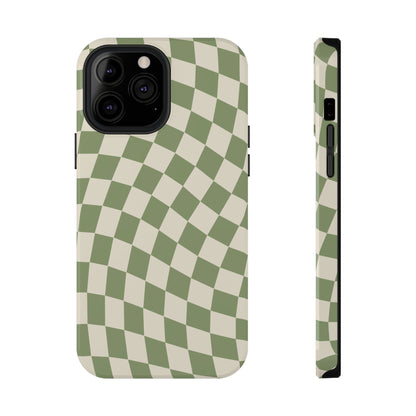 Green & Beige Wavy Checkered iPhone Case