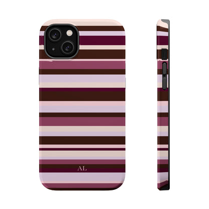 Custom Initials Berry Mocha Stripes iPhone Case