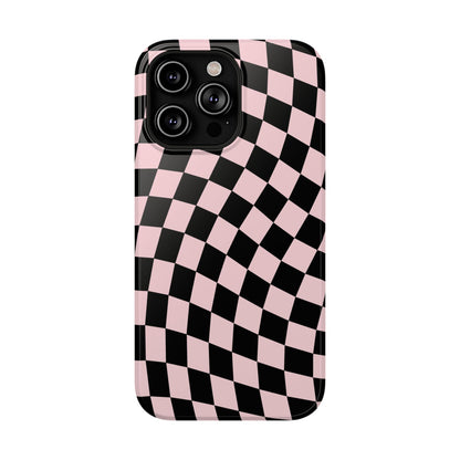 Pink & Black Wavy Checkered iPhone Case