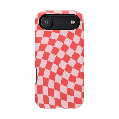 Red & Pink Wavy Checkered iPhone Case