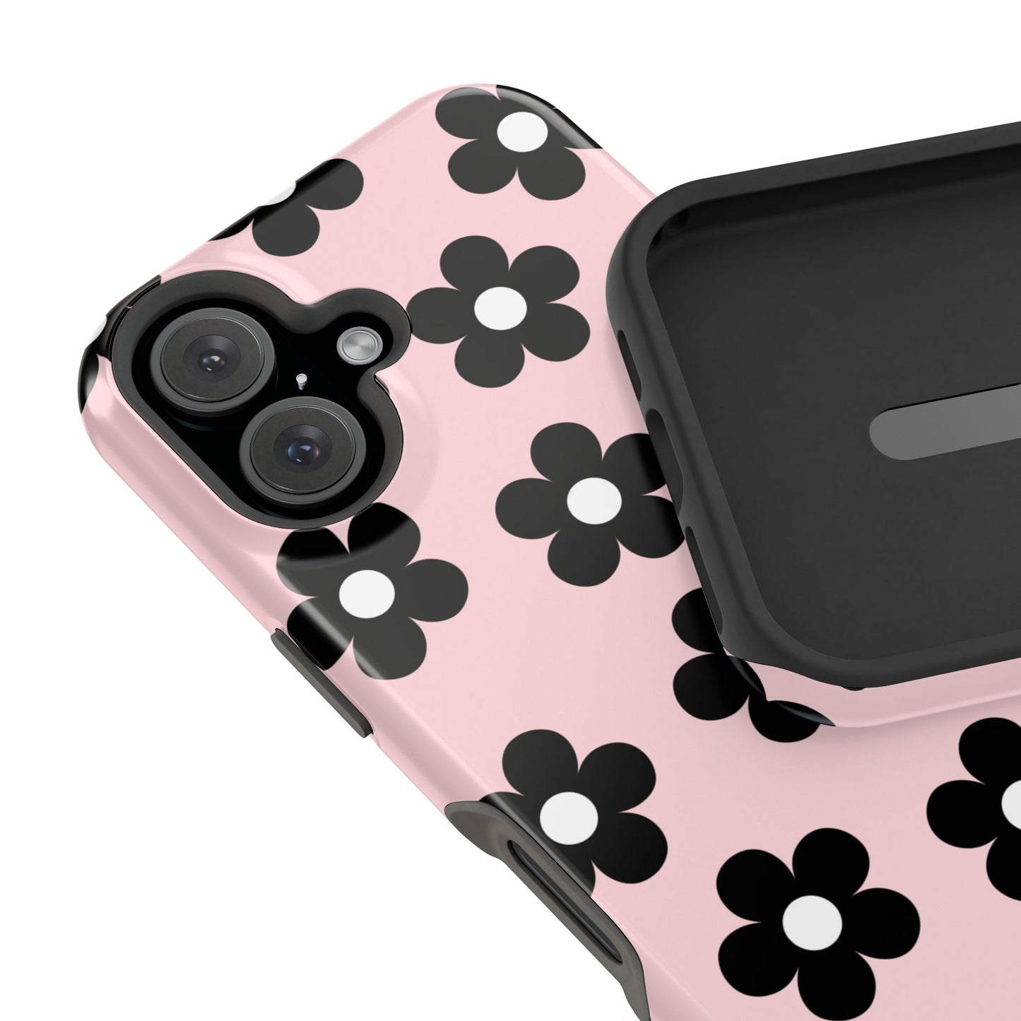 Pink & Black Retro Flowers iPhone Case