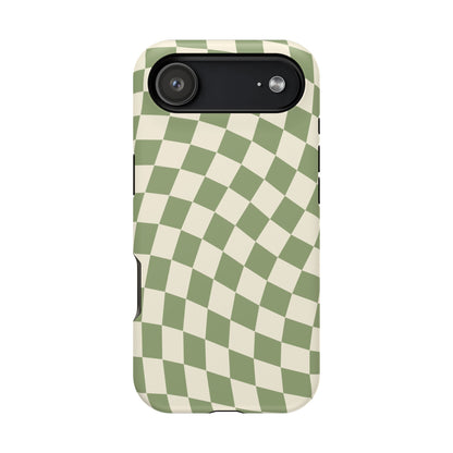 Green & Beige Wavy Checkered iPhone Case