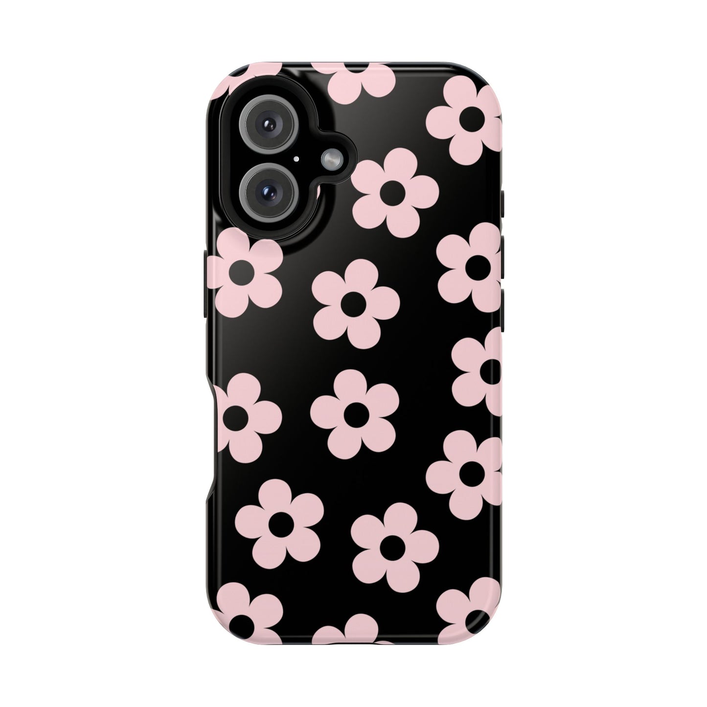 Black & Pink Retro Flowers iPhone Case