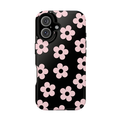 Black & Pink Retro Flowers iPhone Case