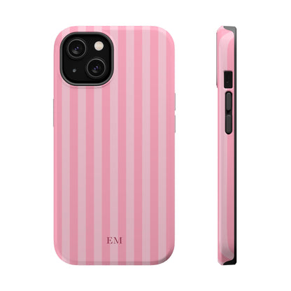 Custom Initials Pink Stripes iPhone Case