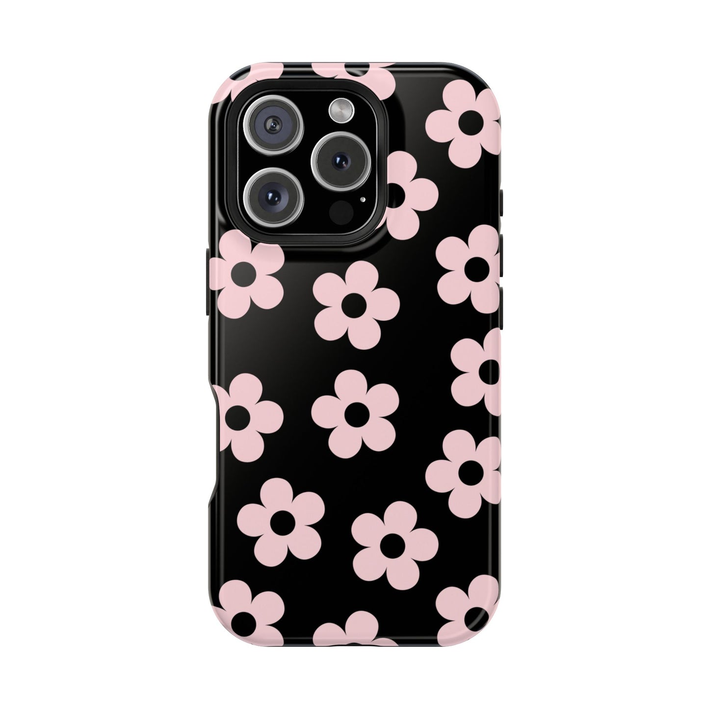 Black & Pink Retro Flowers iPhone Case